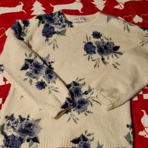 Knox Rose Cream Sweater with Blue Floral Pattern